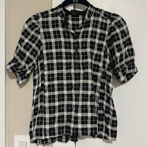 Petite Plaid Anne Taylor Short Sleeve Blouse